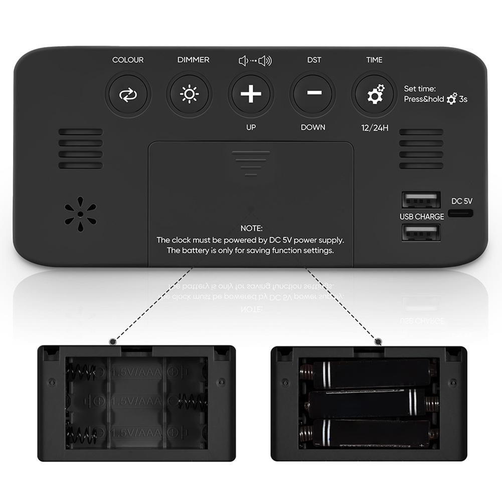 Large Display RGB Digital Alarm Clock Bedside RGB Backlit Super-Loud Wake-Up Alarm Clock Used For Students To Wake Up