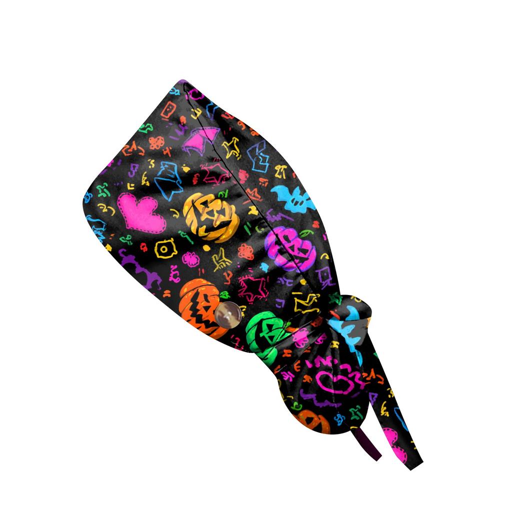 Berretto da lavoro alla moda con stampa di Halloween, berretto casual da donna con coda di cavallo, berretto da lavaggio, berretto Baotou