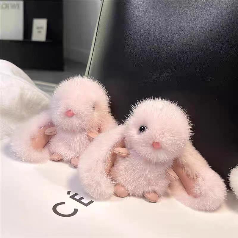 Adorable Faux Mink Fur Rabbit Keychain Plush Doll Pendant - Perfect for Car, Backpack, or Birthday Gift