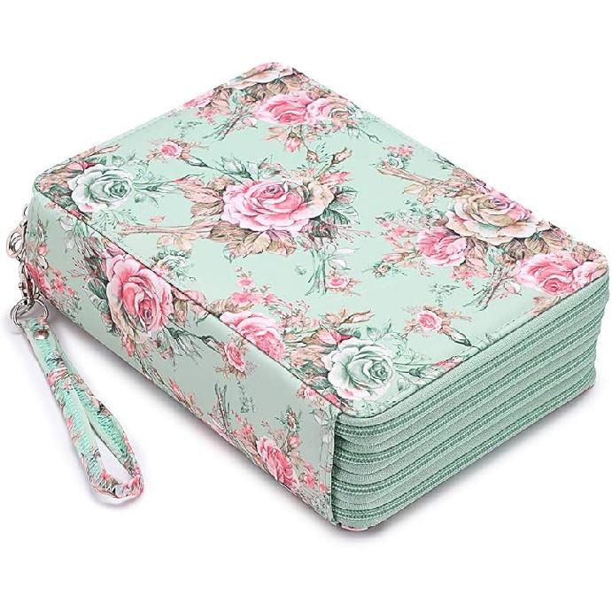 BTSKY Colored Pencil Case- 200 Slots Pencil Holder Pen Bag Large Capacity Pencil Organizer with Handle Strap Handy Colored Pencil Box with Printing