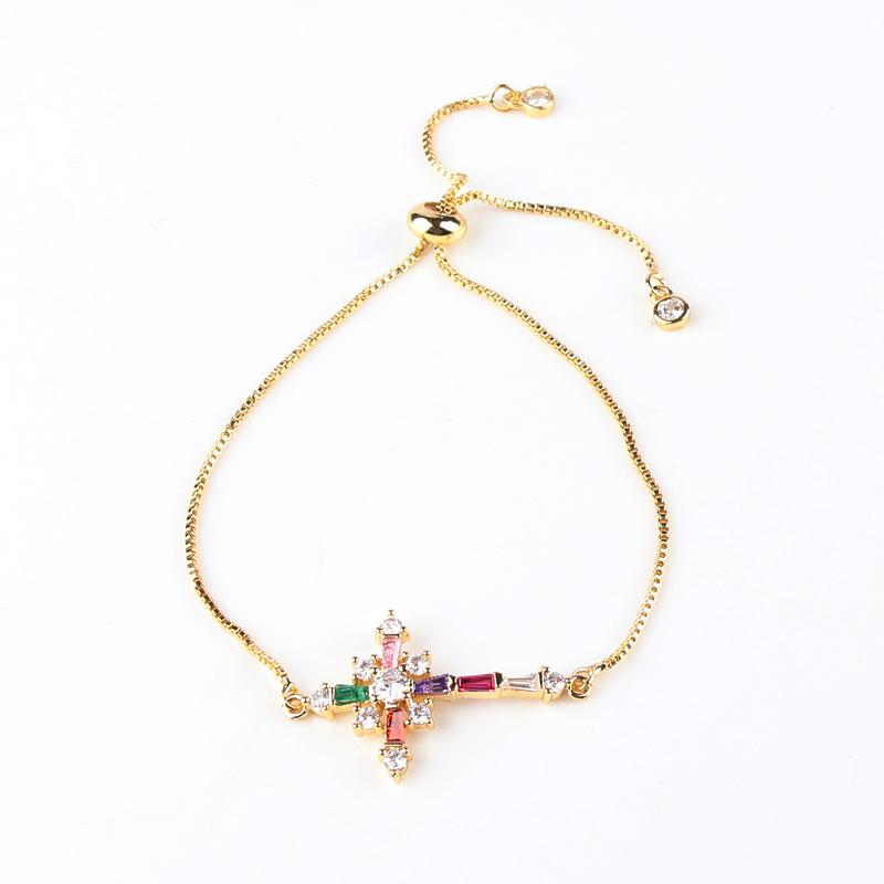 Rainbow Cubic Zirconia Tennis Bracelet Iced Out Chain Bracelets For Women Gold Color Adjustable Bracelet CZ Chain Homme Jewelry