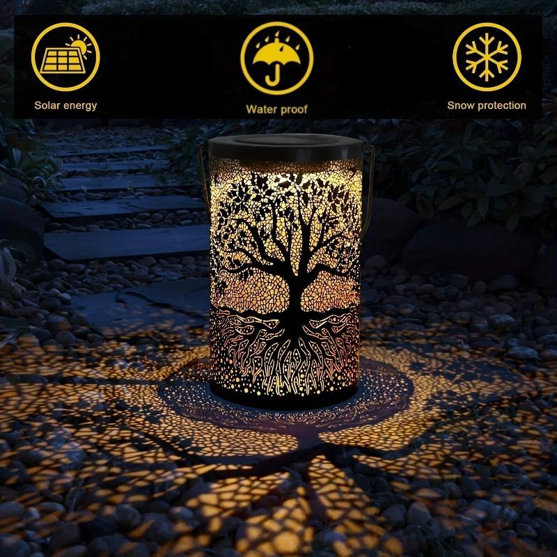 Hanging Solar Lantern, Outdoor Waterproof Vintage Metal LED Big Tree Decorative Lights, Garden Yard Lawn Lights