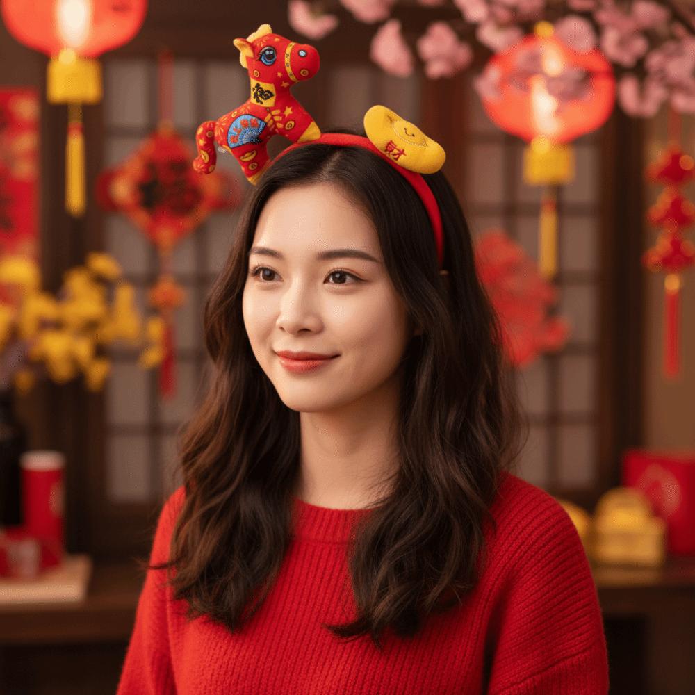 Cartoon New Year Headband Mascot Plush Horse Headband Sweet Horse Hair Hoop Party Decoration