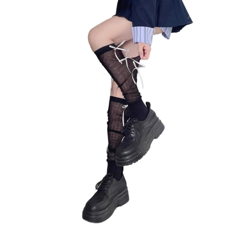 

Японский стиль Весенние Сшитые Высокие Носки до Бедра для Женщин Девушек Милые Ленточные Бантики Тонкие Длинные Носки Чулки 1