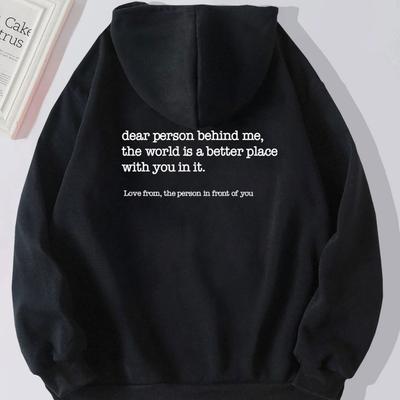 Women'S Fleece Shoulder Sleeve Sweater Slogan Letter Print Kangaroo Pocket Drawstring Print Hoodie