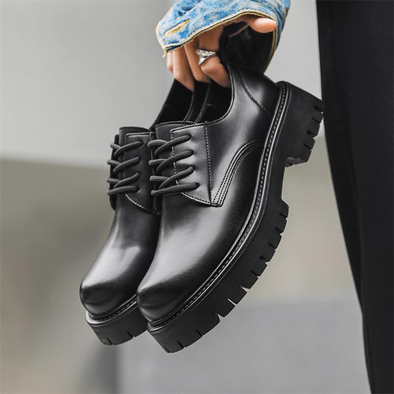 

Big head casual leather shoes men s new 2024 thick-soled tooling youth round head low-top men s leather shoes 5691-J 38 чёрный