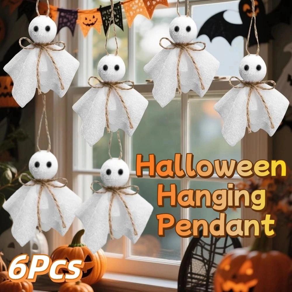 6Pcs creative Halloween Cloth Ghosts White Ghosts Hanging Ghost Pendant  Halloween Party Decor