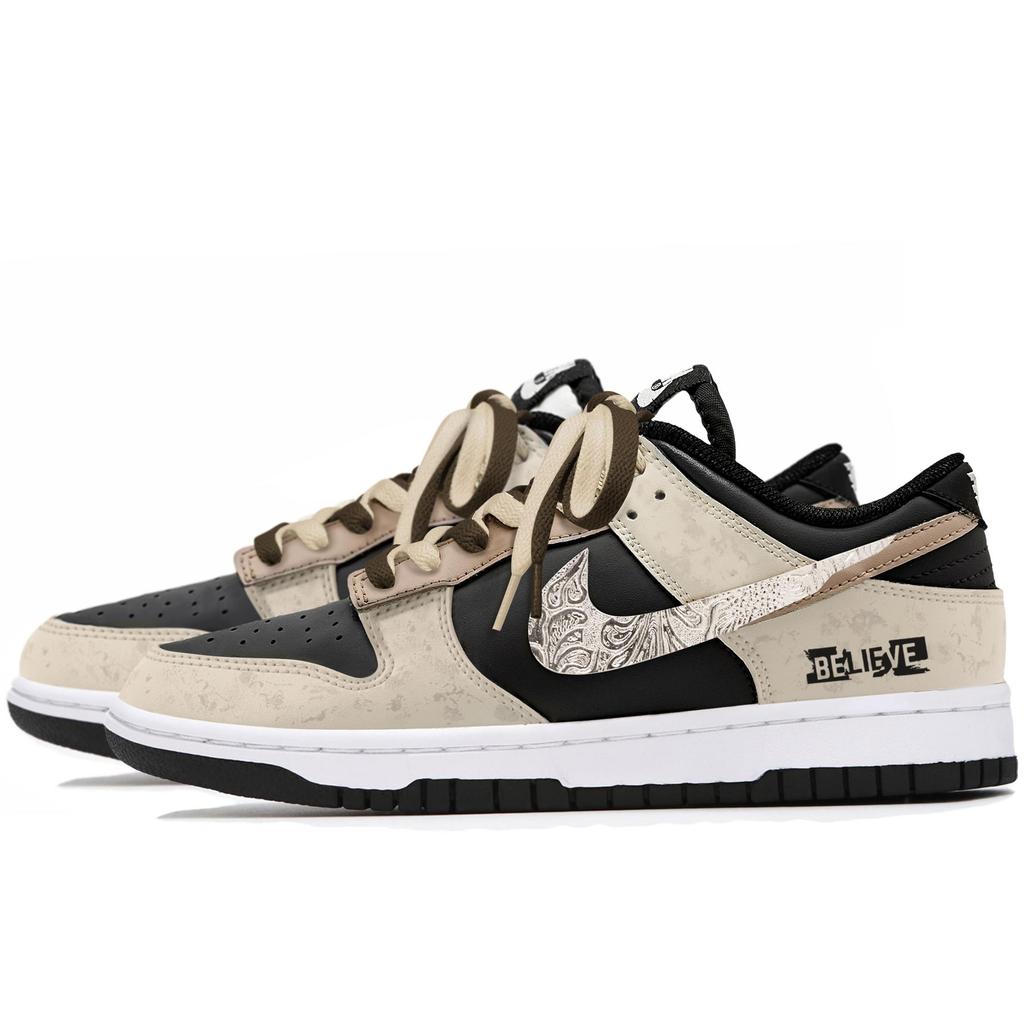 Nike Dunk Rutschfest Abriebfest Niedrig geschnittene Skateboard-Schuhe Unisex Schwarz Beige Braun DD1391-100(Team1921-A-)