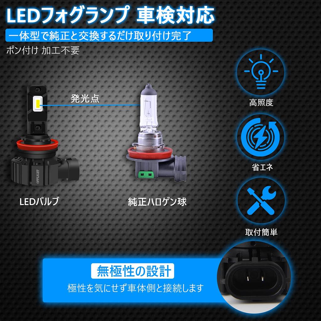 OPPLIGHT H11 LED Fog Lamp White 6000K Vehicle Inspection Compatible