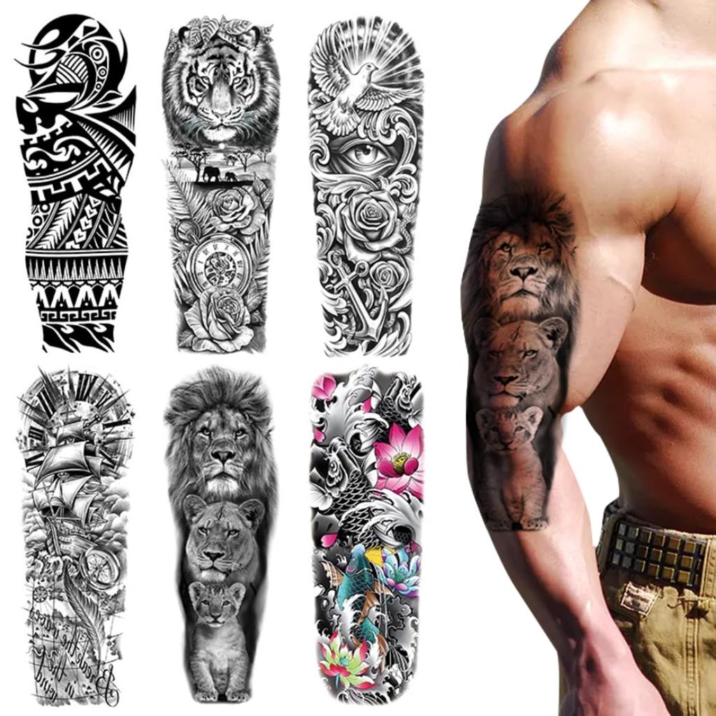 MAYCREATE® 6 Sheets Temporary Tattoos for Arm, Legs, Large Sleeve Tattoos Temporary Tattoo Stickers for Men Women, Theme Temporary Tattoo for Party,