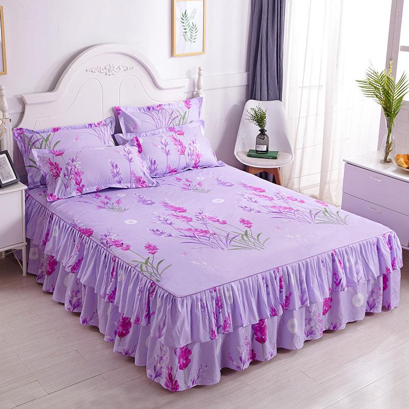 3PC Bedding Set (1xsheet+2xpillowcase)Bed Sheet Ruffled Bed Skirt Fitted Double Bedspread Mattress Cover Bedding Bedsheet Bedspread with Pillowcases