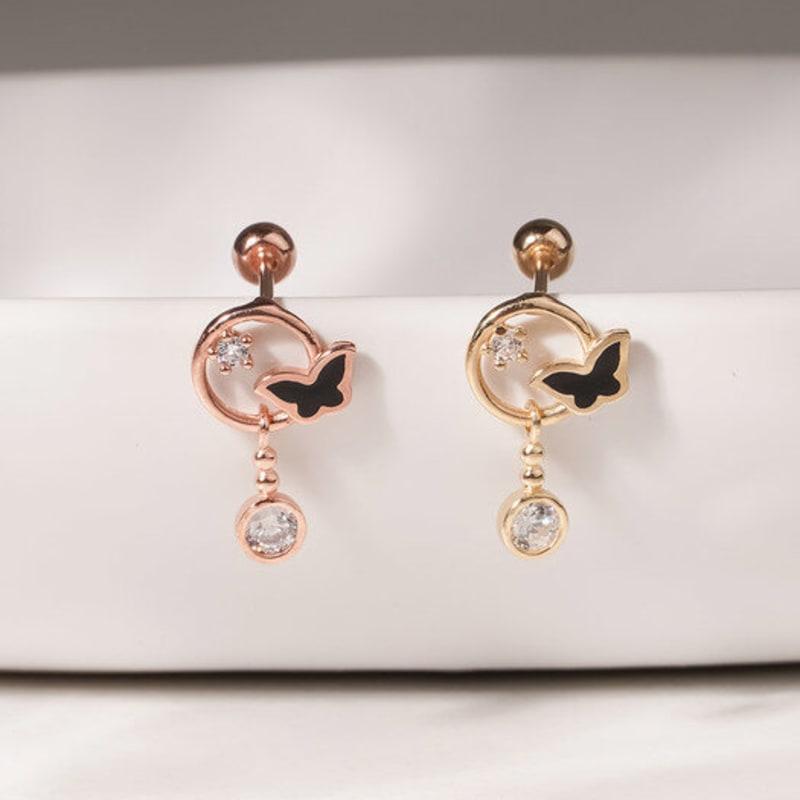 JEWNEL 14K Moon Butterfly Drop Piercing Earrings