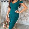 BITCED Women's Body-Sculpting Sexy Off-Shoulder Solid-Color Bodycon Dress
