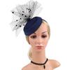 Tea Party Fascinator Hat for Women with Veil, Navy Blue Mesh Headband and Hair Clip, Wedding Cocktail Racing Style Hat Accessory for Special