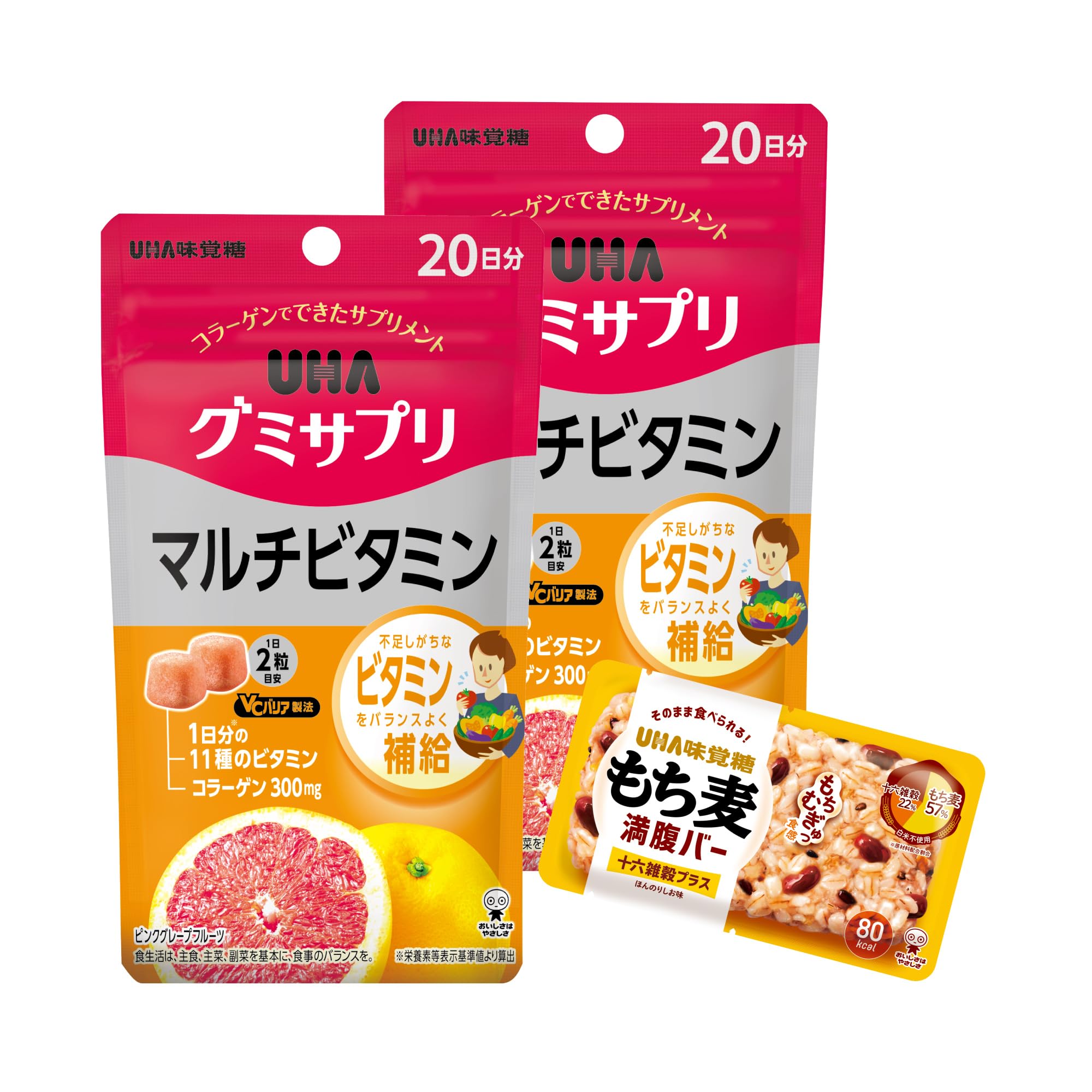 

UHA Жевательная добавка Мультивитаминный комплекс с бонусом 20 дней (2 упаковки) белый