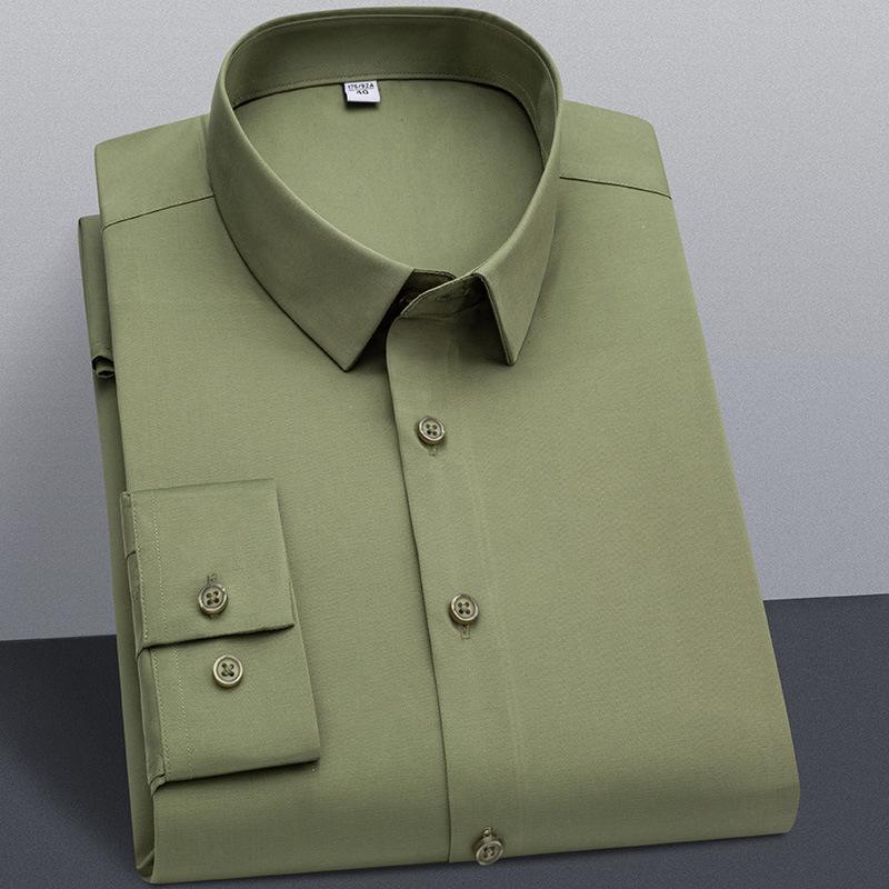 

2025 Men s Dark Green Seamless Stretch Long Sleeve Shirt - Casual, Iron-Free, Smooth Draping. 39