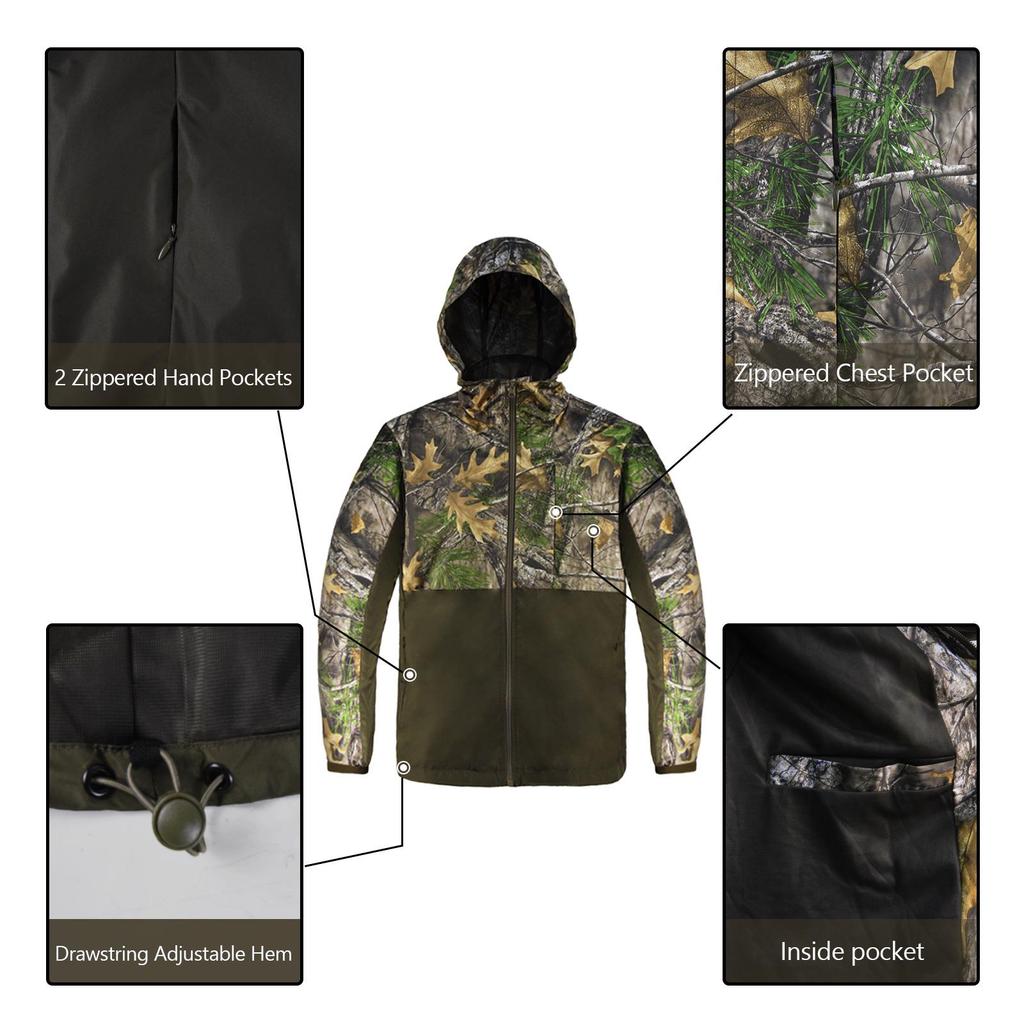 Men's Lightweight Camouflage Windbreaker: Windproof & Waterproof Jacket for Hunting, Fishing, Hiking, and Camping