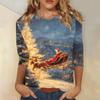3/4 Sleeve Shirts For Women Print Christmas Tees Blouses Casual Plus Size Basic Tops Pullover