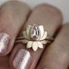 Lotus Ring Set with Colored Zircon Retro Engagement Ring Jewelry