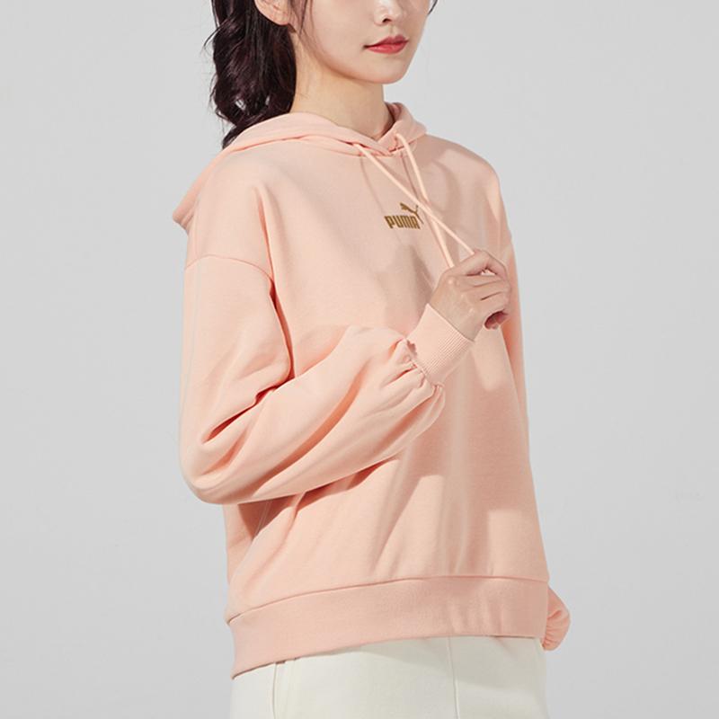 Puma Embroidered Knit Pullover Hoodie Women Tops Blush 848251-27