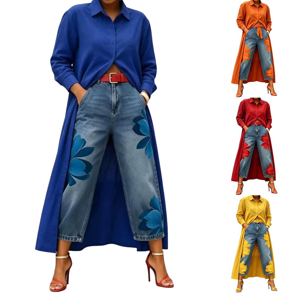 Veste chemise longue ample pour femme Col boutonné Vêtement d'extérieur décontracté Design multicouche léger Fentes latérales