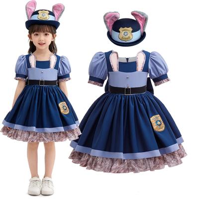 Zootopia 2 Judy Hopps Costume for Girls Kids Police Officer Bunny Dress with Belt for Halloween Cosplay Carnival Birthday