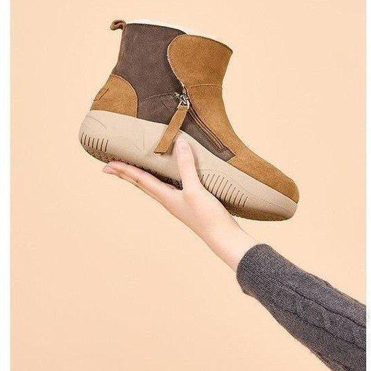 New Martin Boots Women's Soft Leather Snow Boots Women's Cotton Boots Flat-heeled Short Boots Cotton Shoes Soft-soled Women's Shoes Leather Boots