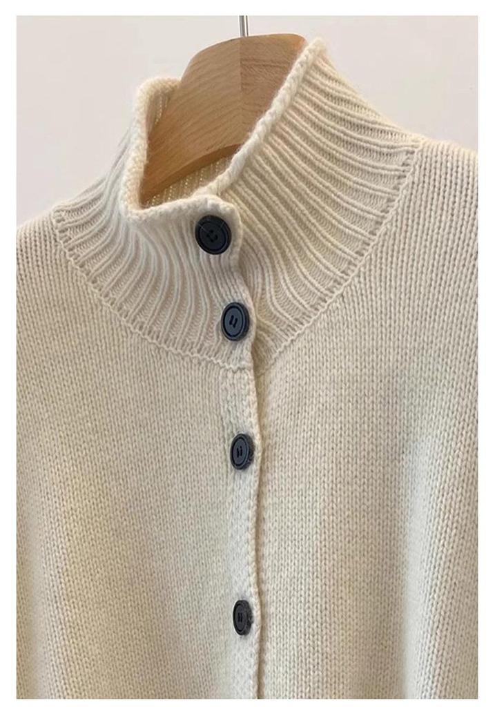 2025 Autumn/Winter Women's 100% Pure Wool High Neck Cardigan - Solid Color, Long Sleeve, Buttoned Wool Knit Sweater.