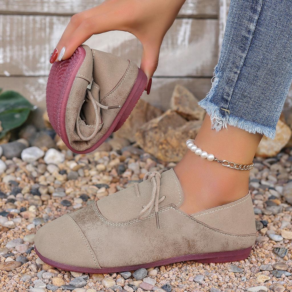 Fashion Women Flats Retro Low Top Lace Up Ankle Sneakers Vintage Style Plus Size Women Casual Shoes Comfortable Flat Women Loafers Shoes