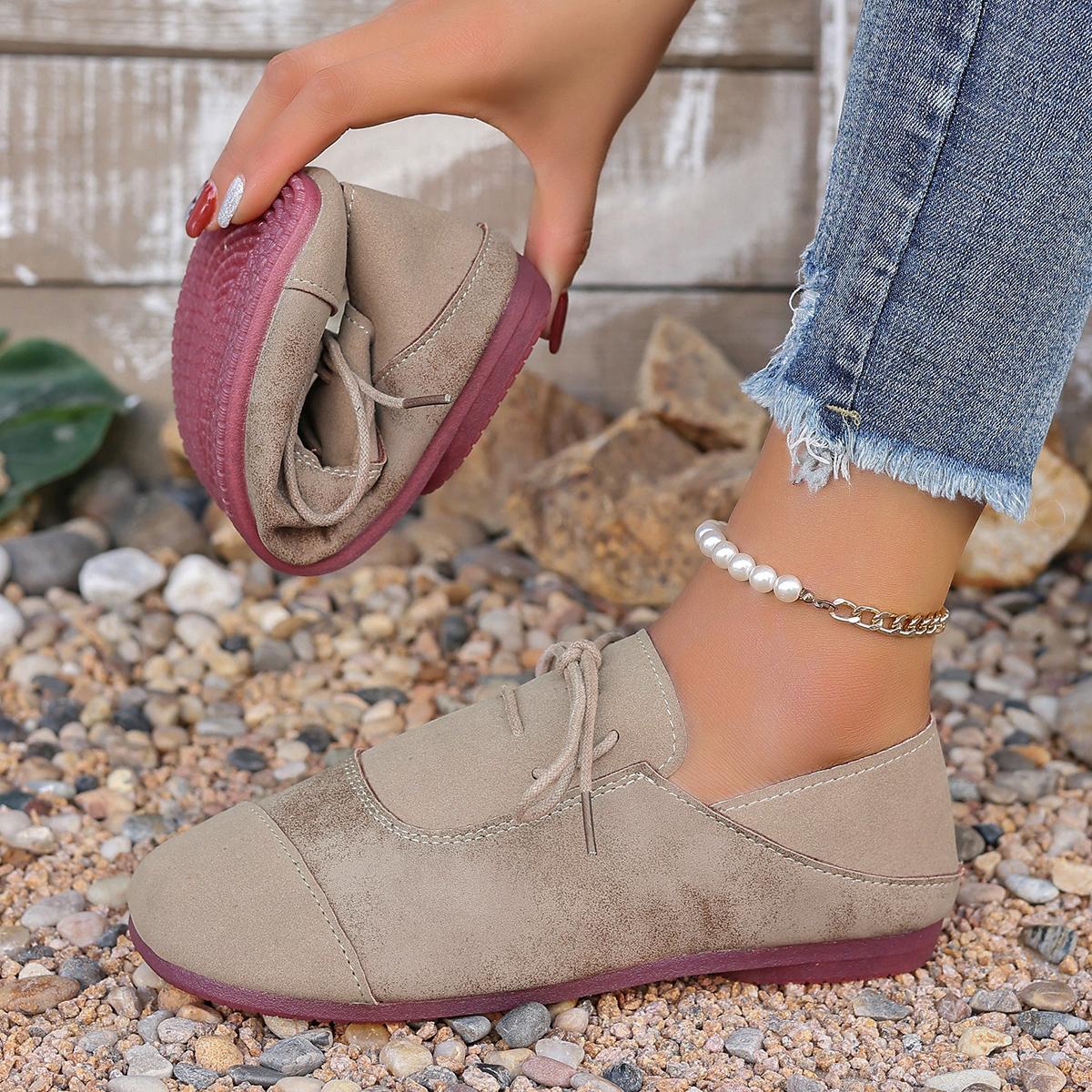 

Женские балетки в винтажном стиле больших размеров, женская повседневная обувь, удобные балетки, женские лоферы, ретро, низкий верх, шнуровка, кроссовки до щиколотки 43 бежевый