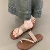 Set Zehenrömersandalen 2025 Sommer Koreanische Version Ins-Stil Leinenzehen Urlaub Strand flache coole Hausschuhe Damen