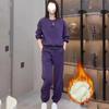 Fashion Winter Autumn Casual Sports Sweatshirt Set for Women - Thick Fleece, Double-Chested Round Neck Long-Sleeved Top and Pants Set
