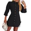 Women's Autumn Fashion Long Sleeve Color Side Drawstring Dress