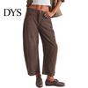 Pantaloni a coste a vita media a gamba larga da donna Vita elasticizzata Chiusura con bottone e zip Gamba larga Pantaloni casual con tasche Colore unito Pantaloni a barile