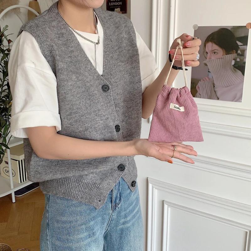 Women's Large Capacity Makeup Bag Corduroy Drawstring Bag Christmas Gift Candy Jewelry Cosmetics Coins Keys Organizer Packing Bags Storage Bag Pouch