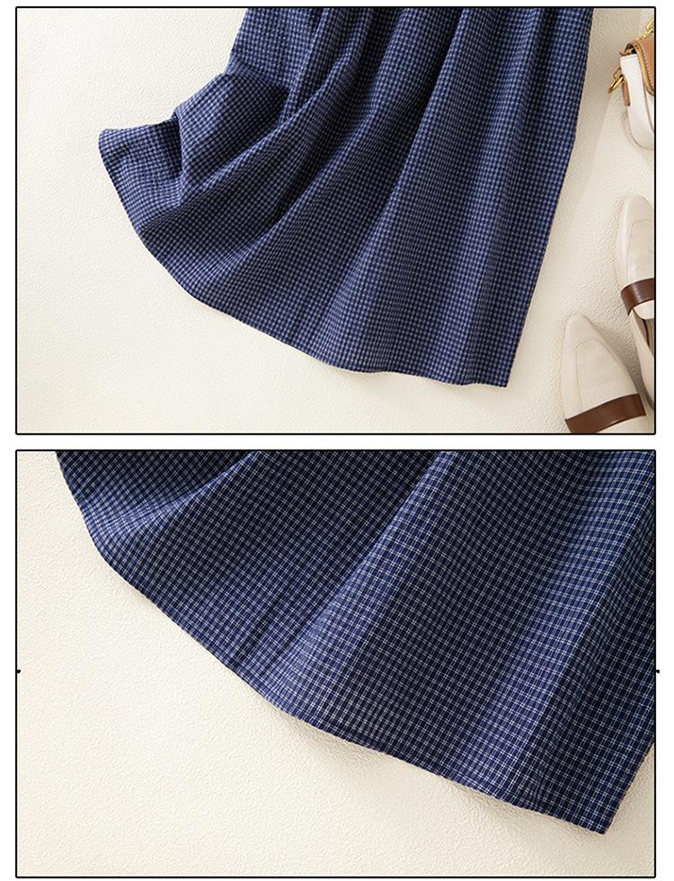 Japanese Style Blue Plaid Cotton Linen Shirt Dress for Women - Summer Short Sleeve Long Layered Design