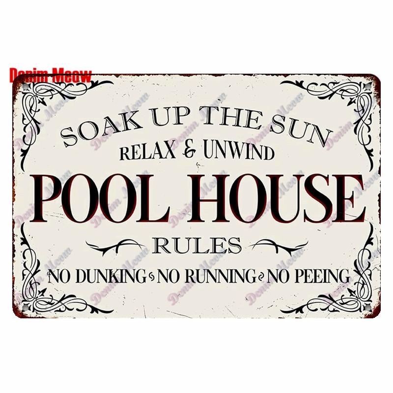 Retro Pool Rules Metal Sign Tin, Vintage Summer Swim Happy Place Plates, Wall Sign, Bar & Grill, Pub Decor, WY51