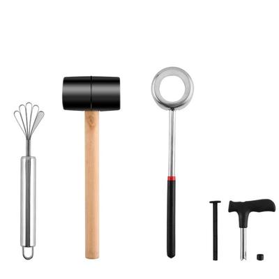 Stainless Steel Coconut Opener Tools Rubber Hammer Wooden Handle Coconut Puncher Multi-functional Heavy Duty