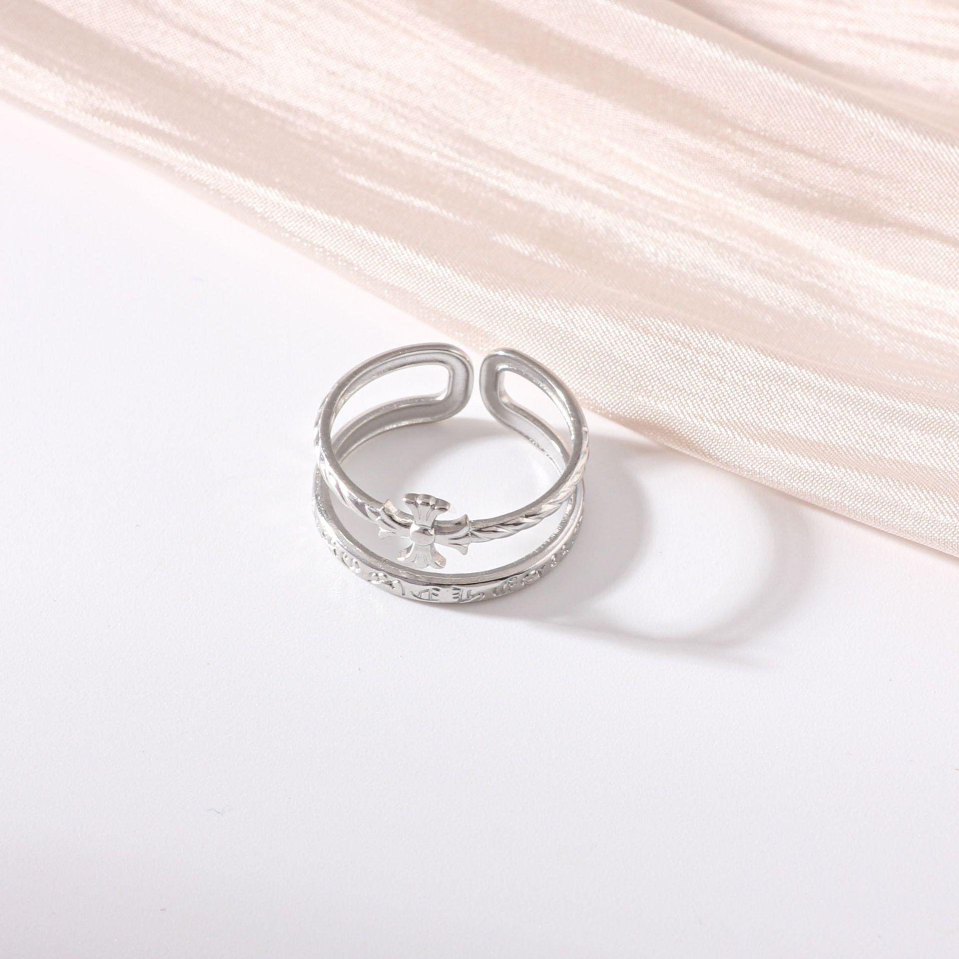 18K Gold-Plated European and American Cross Stainless Steel Open Ring