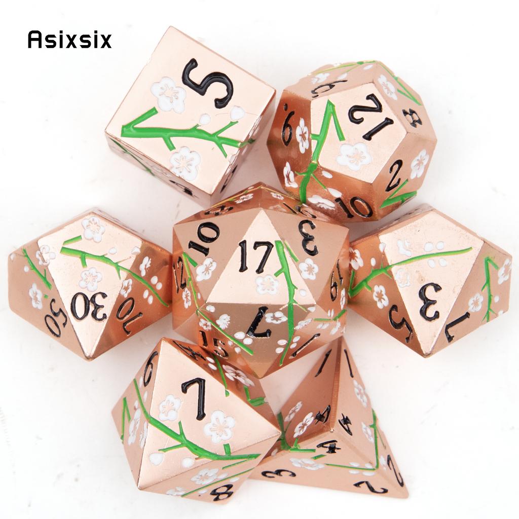 7 Pcs Copper Flower Metal Dice Solid Metal Polyhedral Dice Set Suitable for Role-Playing RPG Board Game Card Game