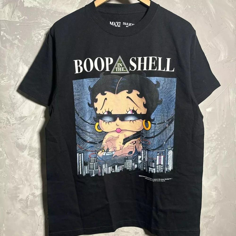 

Betty Boop x ghost in the shell basic black T shirt Tops tees Men s Women s Retro tee vtg 3XL