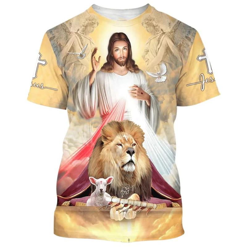 Vintage Men's T Shirts 3D Print Jesus Graphic T-shirt Round Neck Oversized Men Clothing Unisex Harajuku Short Sleeve Women Tee