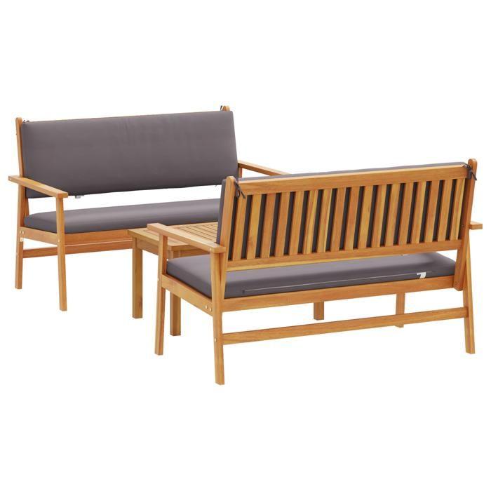 Ensemble de canapé de jardin 3 pièces avec coussins en bois d'acacia 3325230