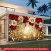 2D Gold Glitter Floral Background, Red White Rose Bokeh for Wedding Birthday Party Decor Banner