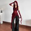 Vintage Gothic Hooded T Shirts Women Through Slim Y2K Tees Streetwear Harajuku with Sleeves Irregular