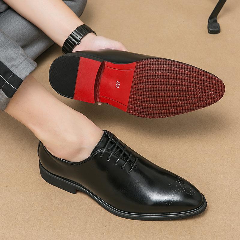 Men's shoes large size new casual leather shoes fashionable simple lace-up leather shoes Korean version trendy business dress leather shoes