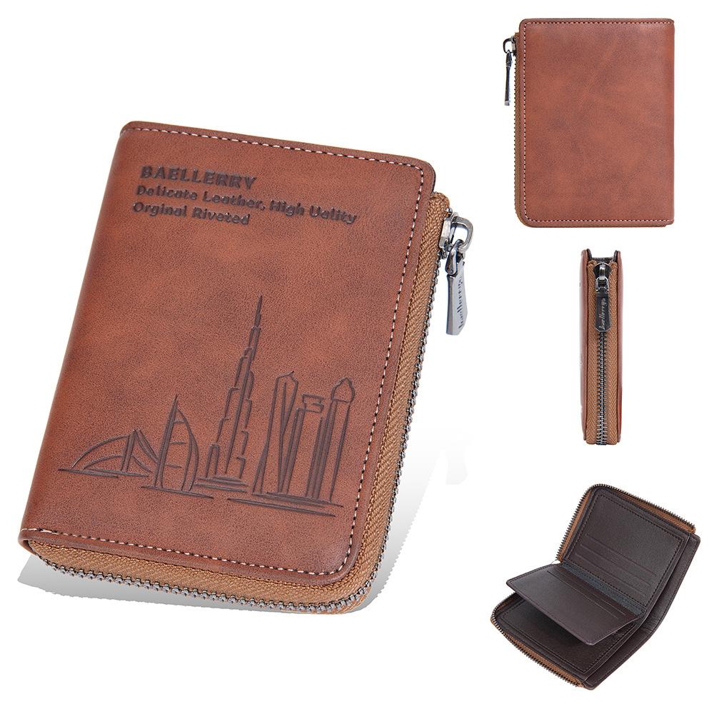 

New men s short wallet, business multi-card zipper change bag, embossed wallet for men коричневий