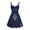 Women Plus Size Off Shoulder Strappy Sleeveless Star Printed Dress Navy Red Gold Flared Hem