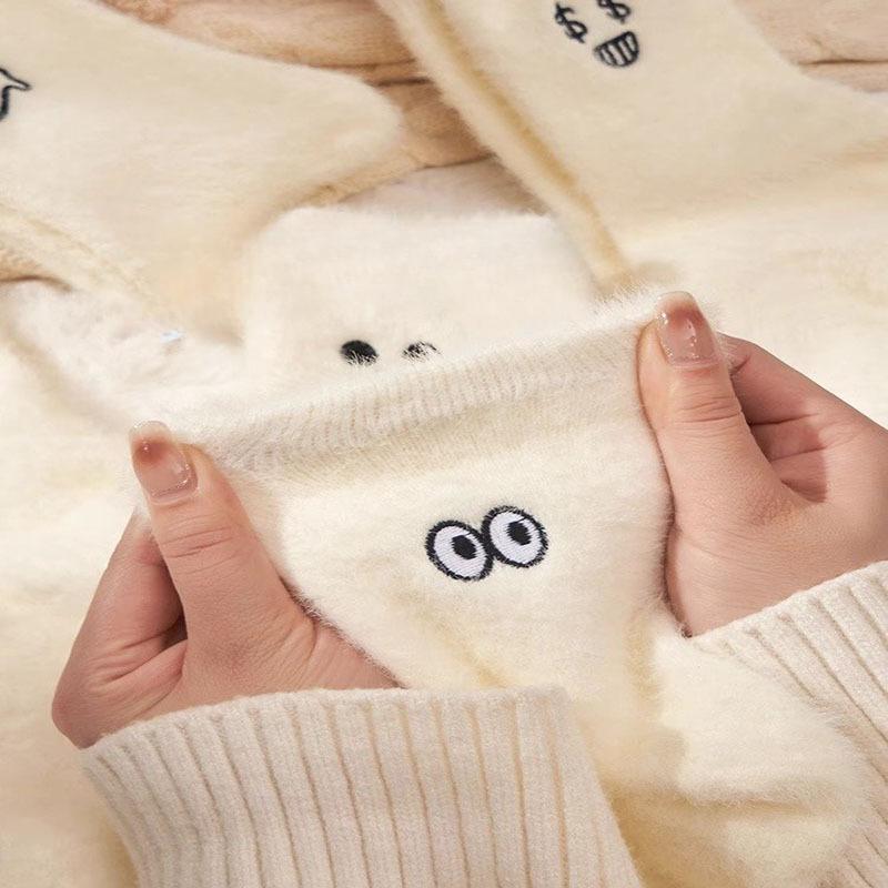 Dame Høst Vintersokker Søt Mønster Pluss Fløyelssokker Hvite Ekspresjons Midtube Sokker