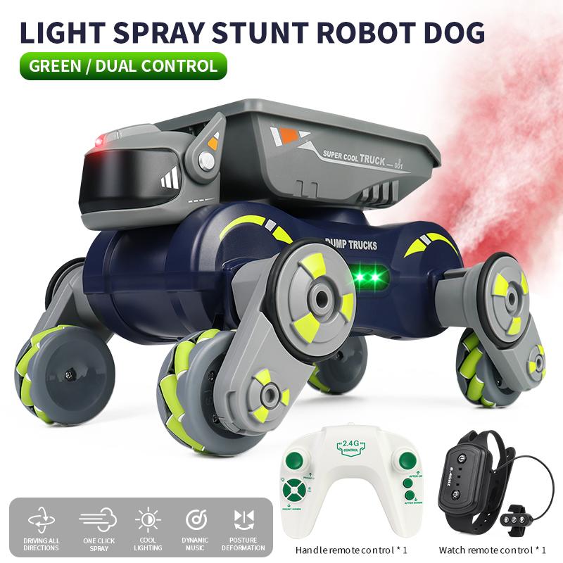 non-toxic Rc Smart Robot Dog Remote Control Car Stunt Robo Dual Control Gesture Robotics Music Light Spray Electronic Pet Toy for Kids children